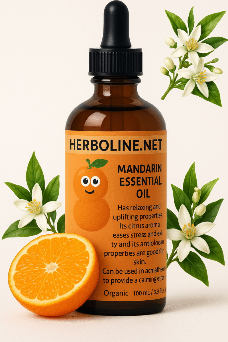 frasco de ACEITE DE MANDARINA CON FLORES